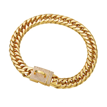 Expédition de chute de 16 mm avec Diamondn Gold Dog Chains Collier pour chiens Supplies pour animaux de compagnie pour l&#39;entraînement pour chiens